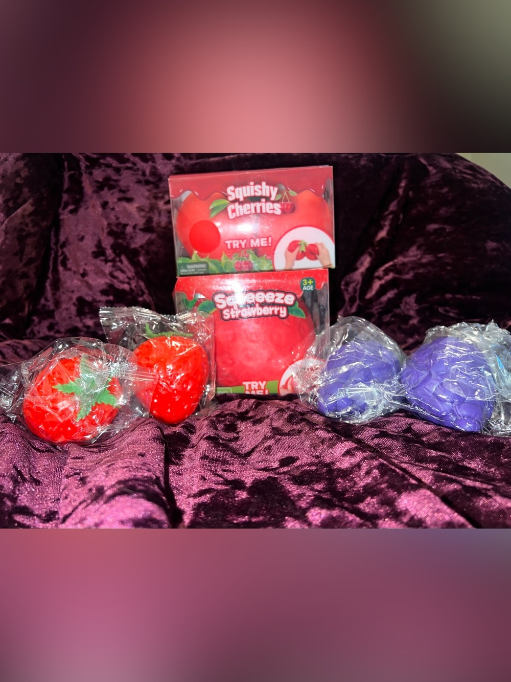 New 6 Pc Squishy Bundle Cherries and Strawberry Fidget Toys